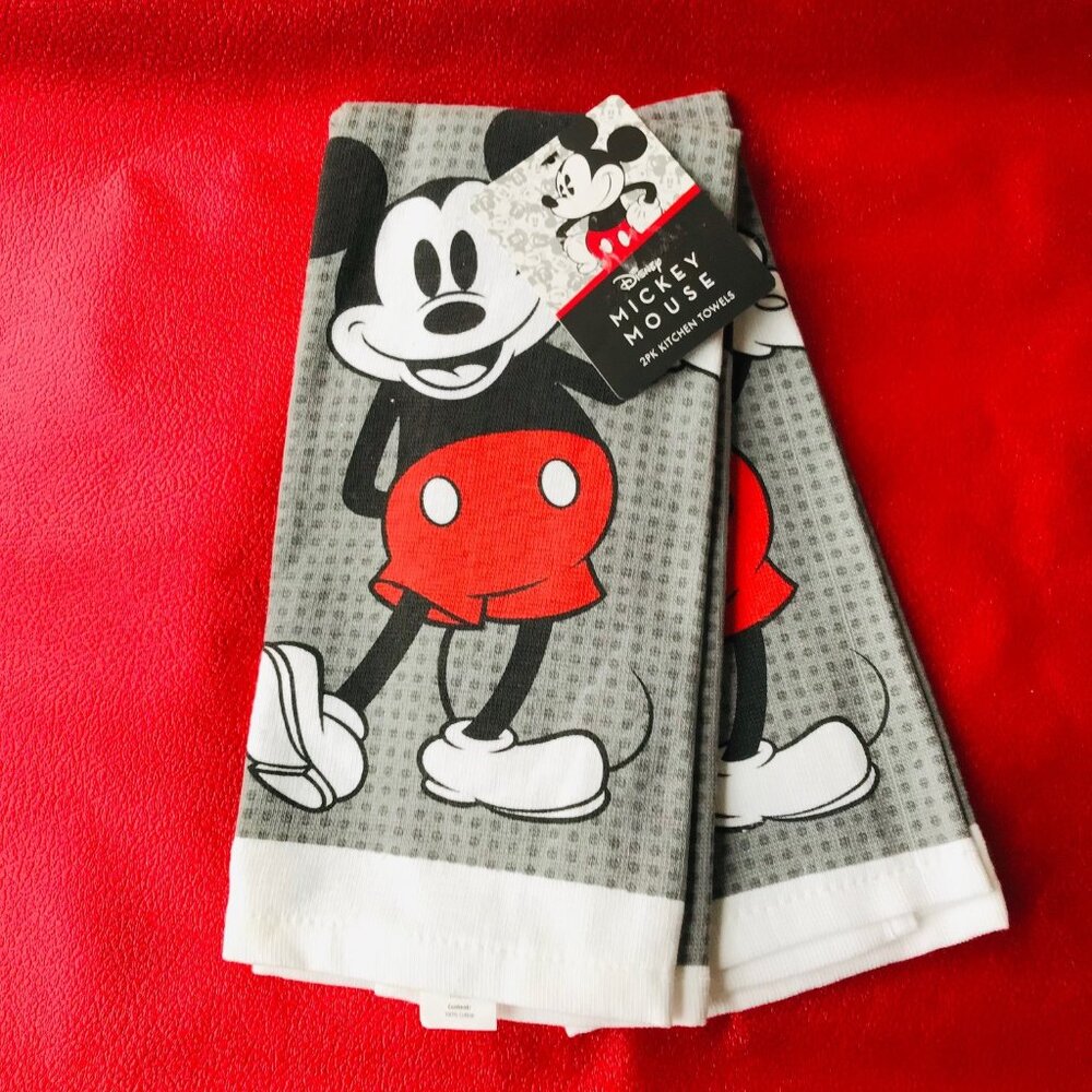 Disney Mickey Mouse Sitting 2 Pack Kitchen Towels 100% Cotton 16x26" NWT